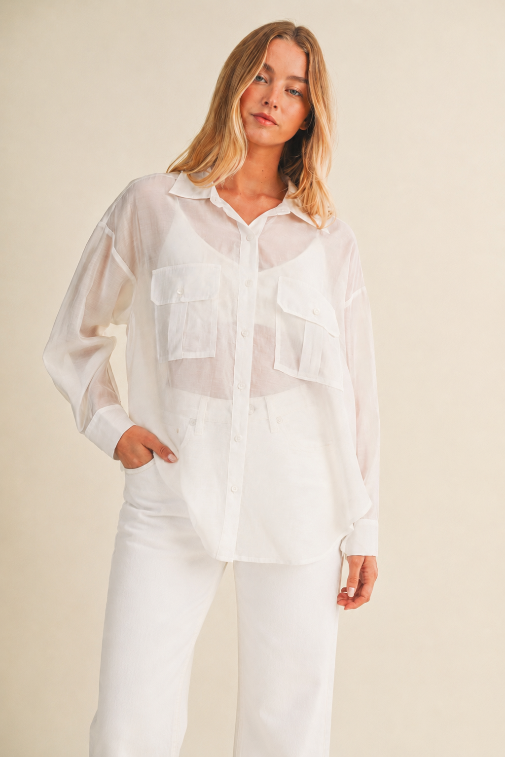 THE AURA SHEER CARGO POCKET BUTTON UP | NEW COLOR