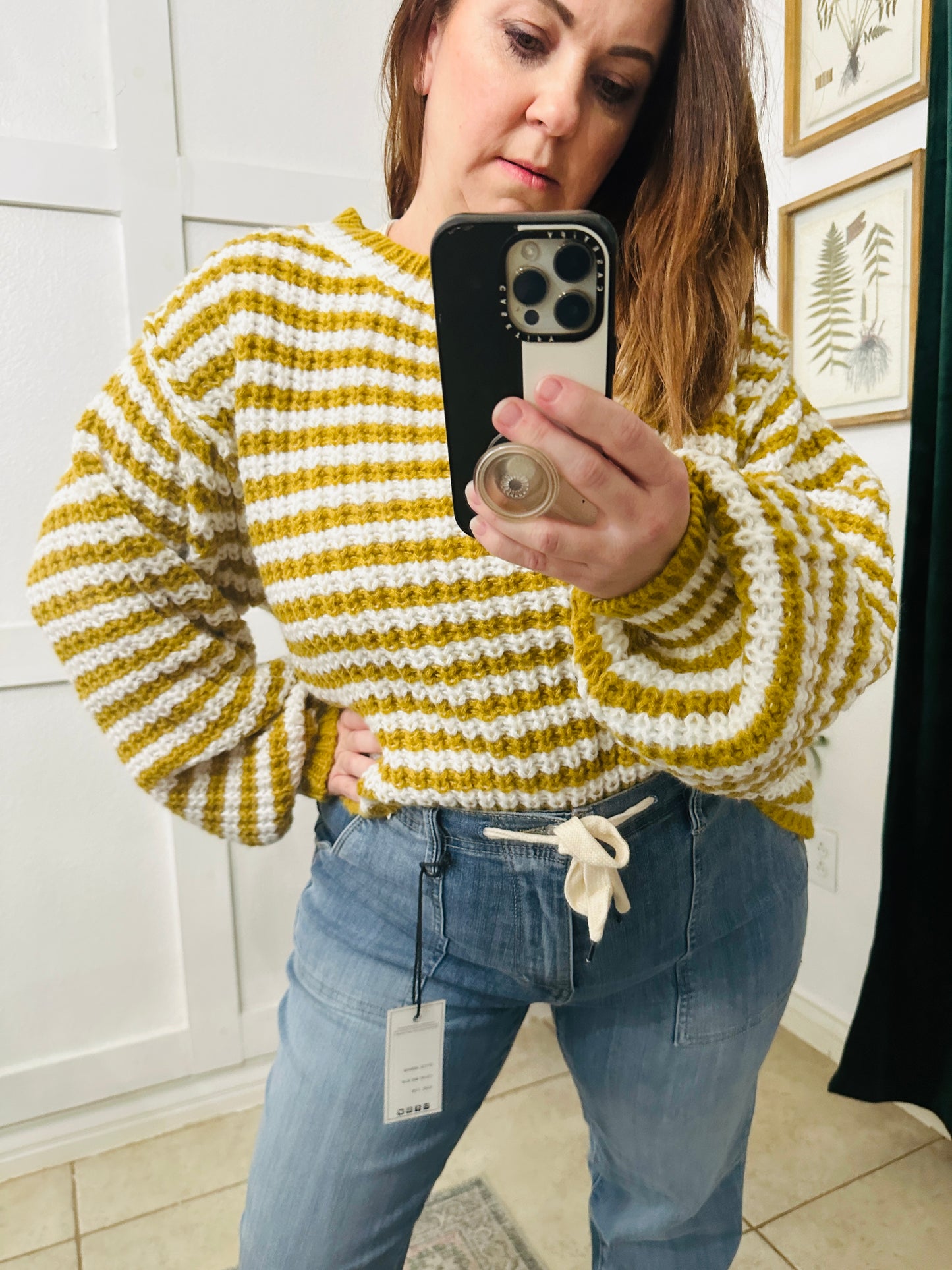 STRIPED CROPPED KNIT SWEATER TOP