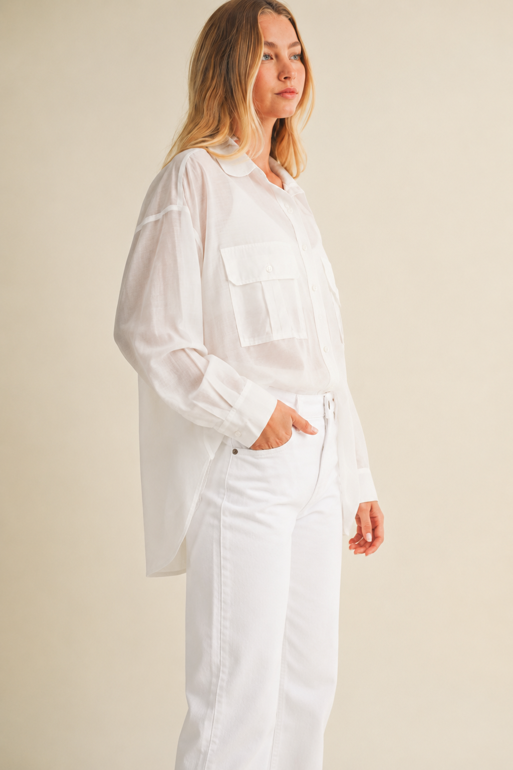 THE AURA SHEER CARGO POCKET BUTTON UP | NEW COLOR