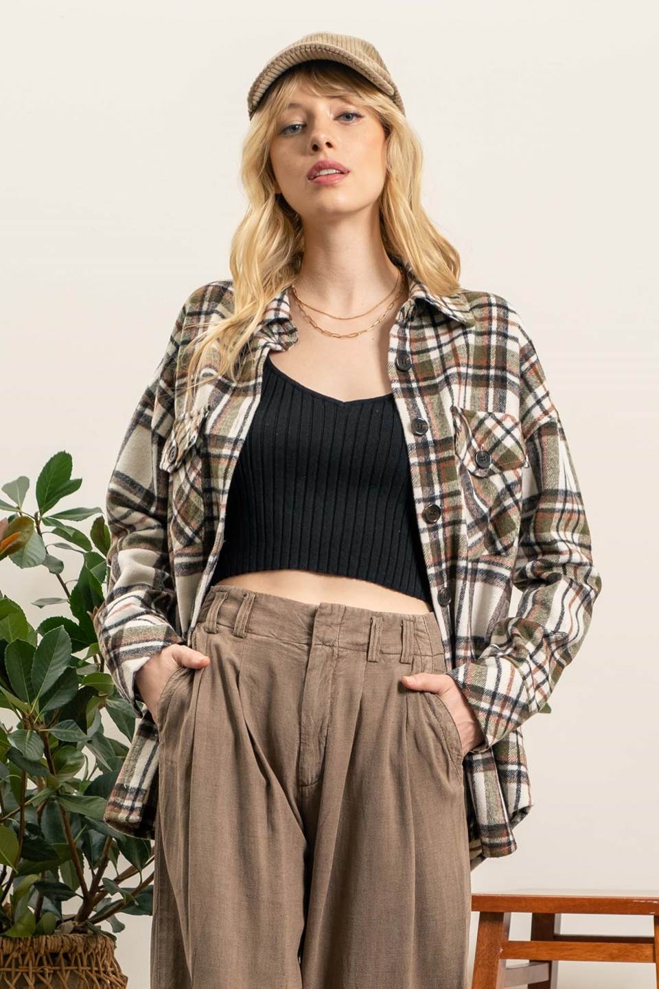 OVERSIZED PLAID BUTTON DOWN SHACKET