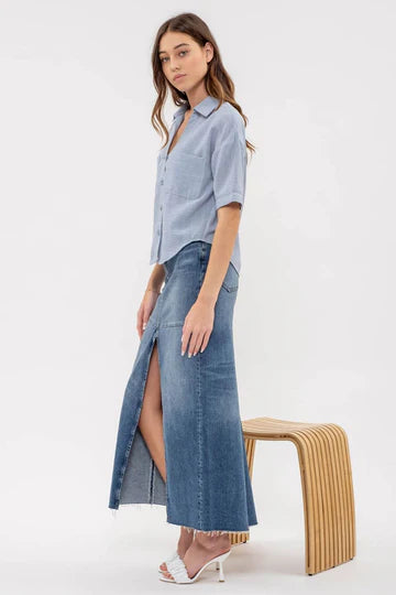 GAUZE SHORT SLEEVE BUTTON DOWN SHIRT