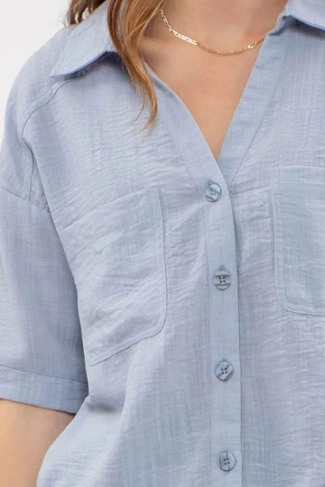 GAUZE SHORT SLEEVE BUTTON DOWN SHIRT