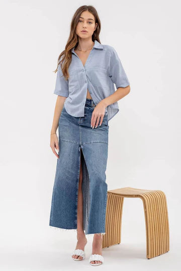 GAUZE SHORT SLEEVE BUTTON DOWN SHIRT