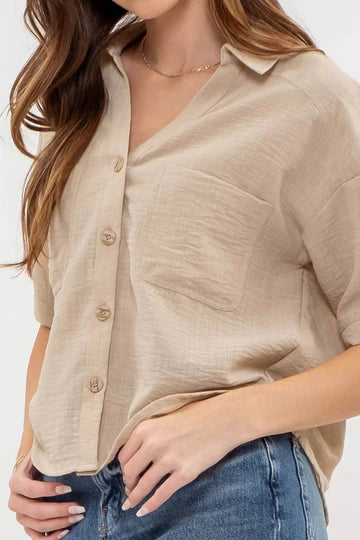 GAUZE SHORT SLEEVE BUTTON DOWN SHIRT