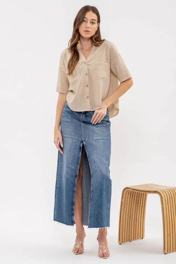 GAUZE SHORT SLEEVE BUTTON DOWN SHIRT
