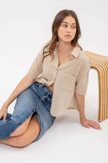 GAUZE SHORT SLEEVE BUTTON DOWN SHIRT