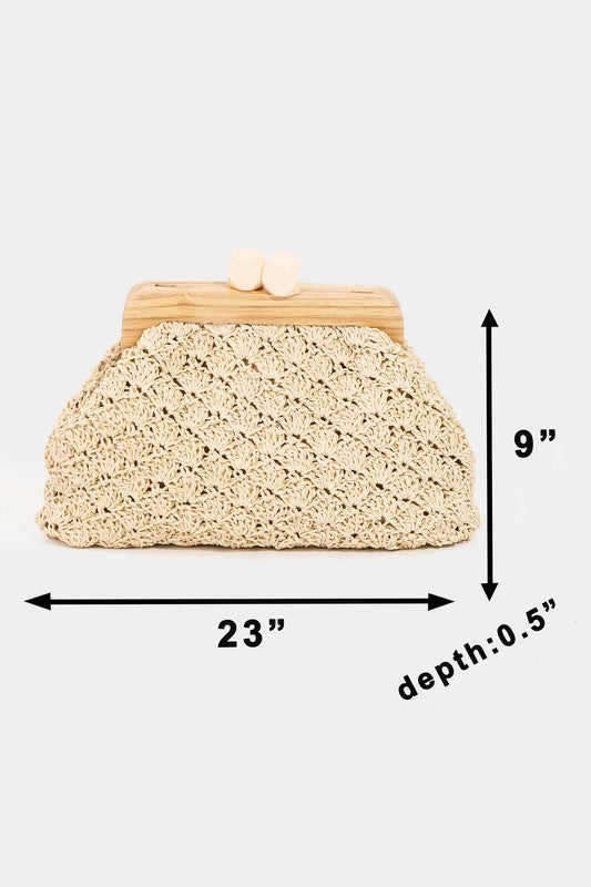 STRAW WOODEN FRAMED CLUTCH