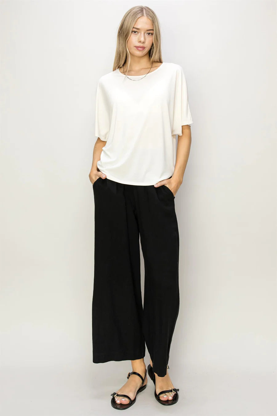 LINEN HIGH WAIST WIDE LEG TROUSERS