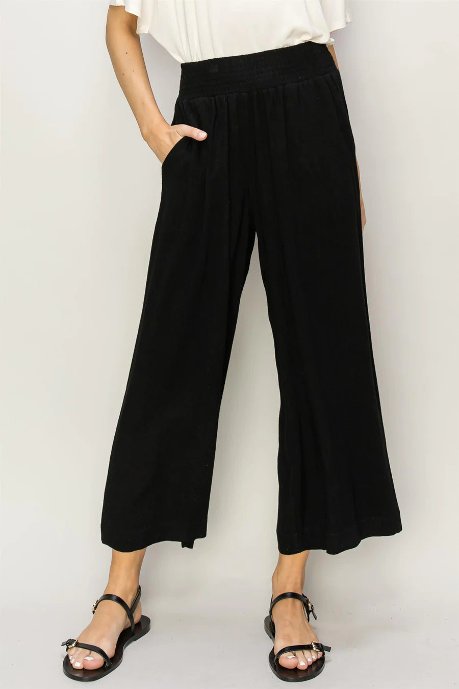 LINEN HIGH WAIST WIDE LEG TROUSERS