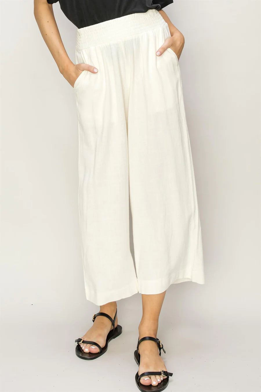 LINEN HIGH WAIST WIDE LEG TROUSERS