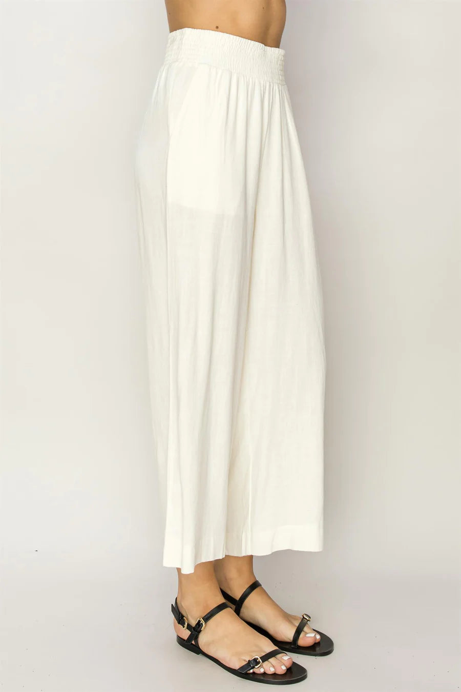 LINEN HIGH WAIST WIDE LEG TROUSERS