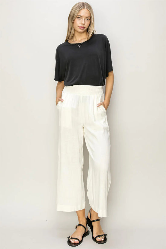 LINEN HIGH WAIST WIDE LEG TROUSERS