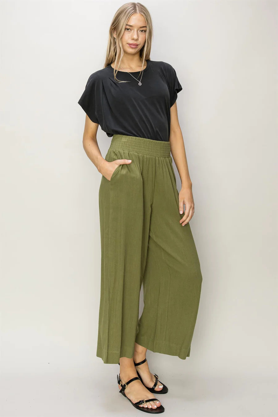 LINEN HIGH WAIST WIDE LEG TROUSERS