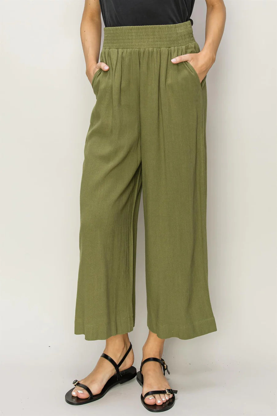 LINEN HIGH WAIST WIDE LEG TROUSERS