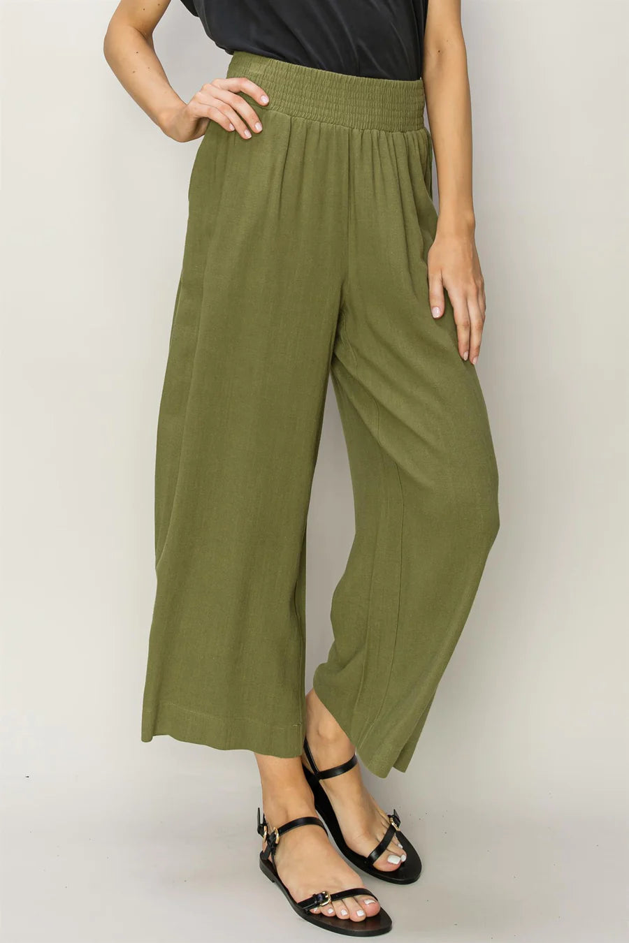 LINEN HIGH WAIST WIDE LEG TROUSERS