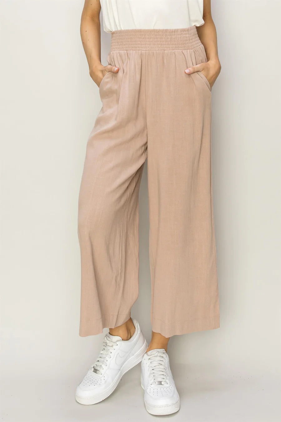 LINEN HIGH WAIST WIDE LEG TROUSERS