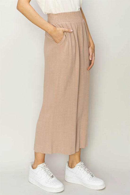 LINEN HIGH WAIST WIDE LEG TROUSERS