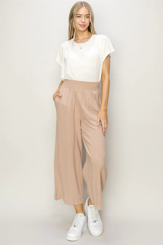 LINEN HIGH WAIST WIDE LEG TROUSERS