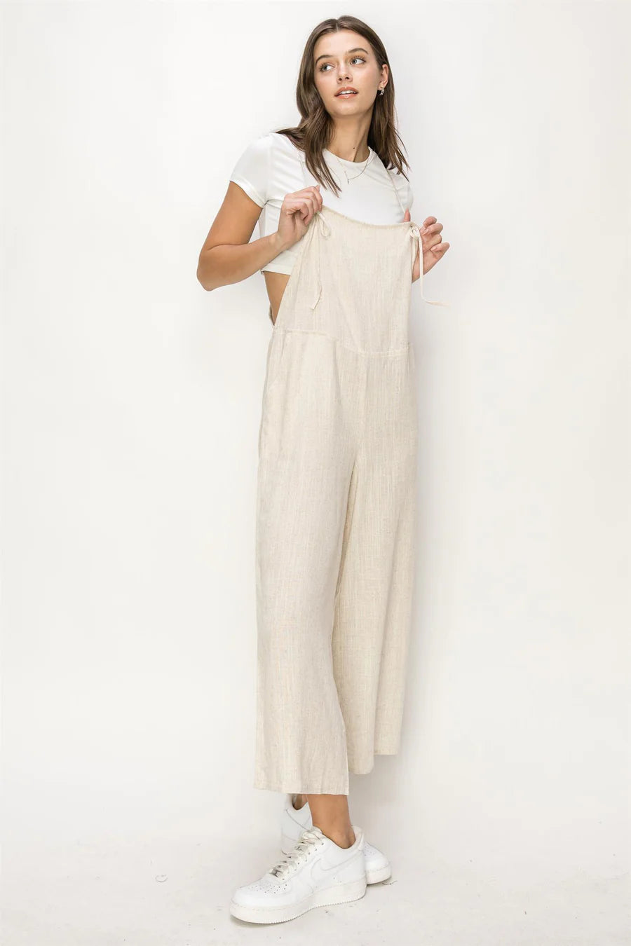 LINEN TIE SHOULDER JUMPSUIT