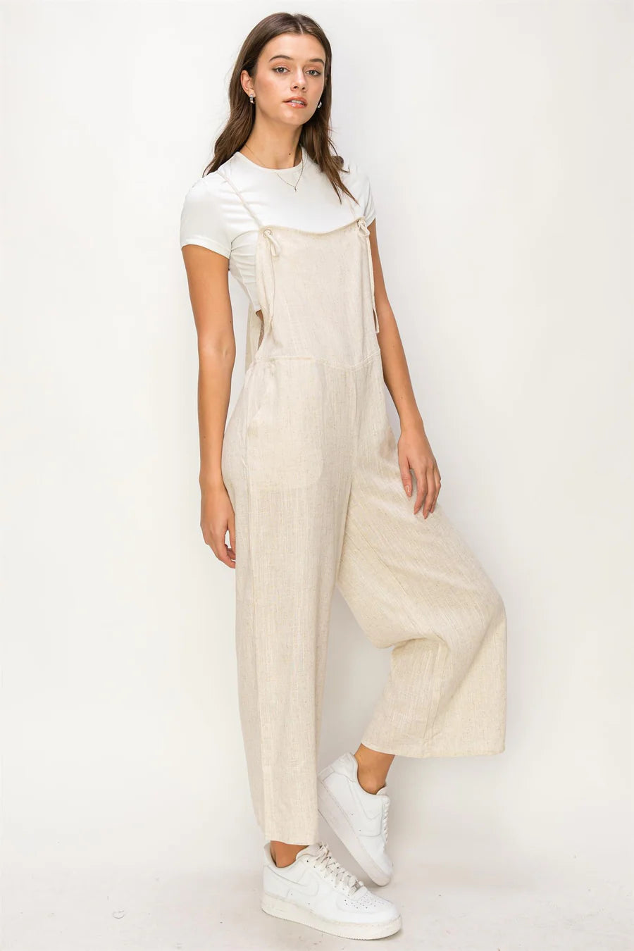 LINEN TIE SHOULDER JUMPSUIT
