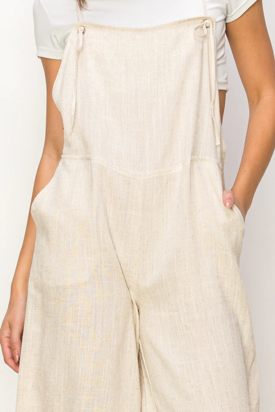 LINEN TIE SHOULDER JUMPSUIT