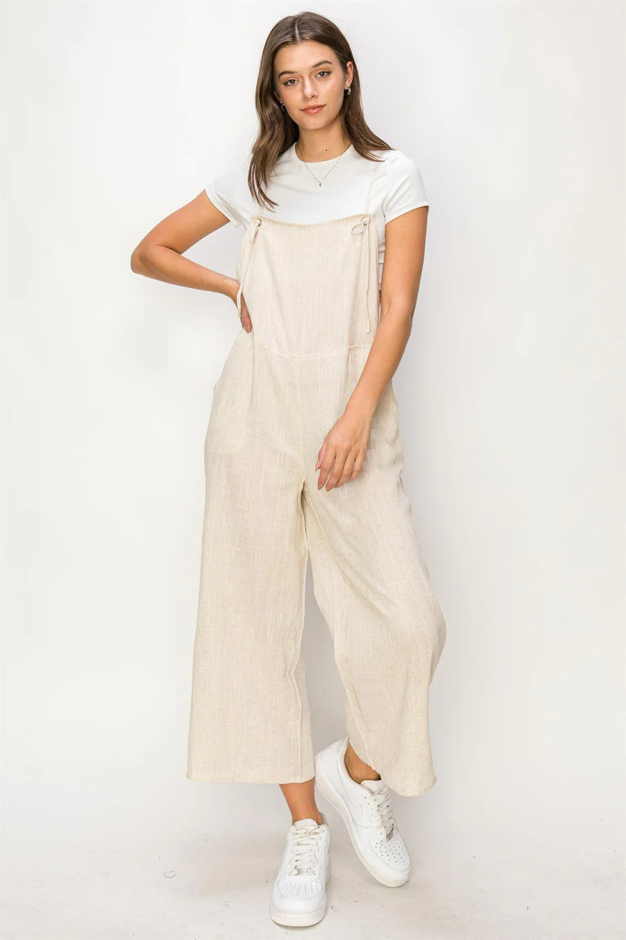 LINEN TIE SHOULDER JUMPSUIT
