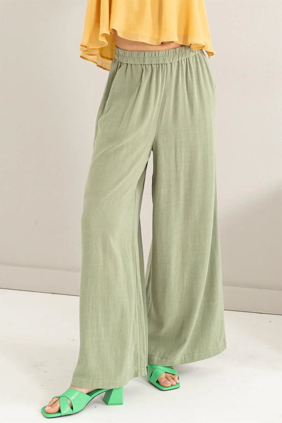 LINEN BLEND WIDE LEG PANTS