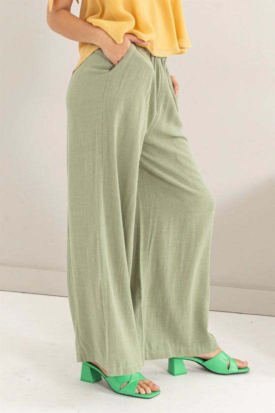 LINEN BLEND WIDE LEG PANTS