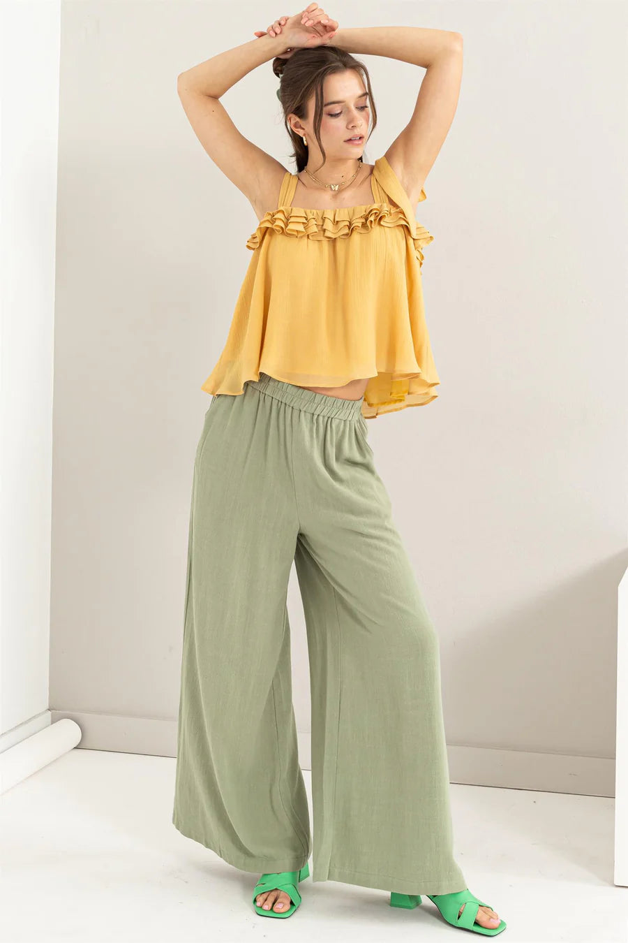 LINEN BLEND WIDE LEG PANTS