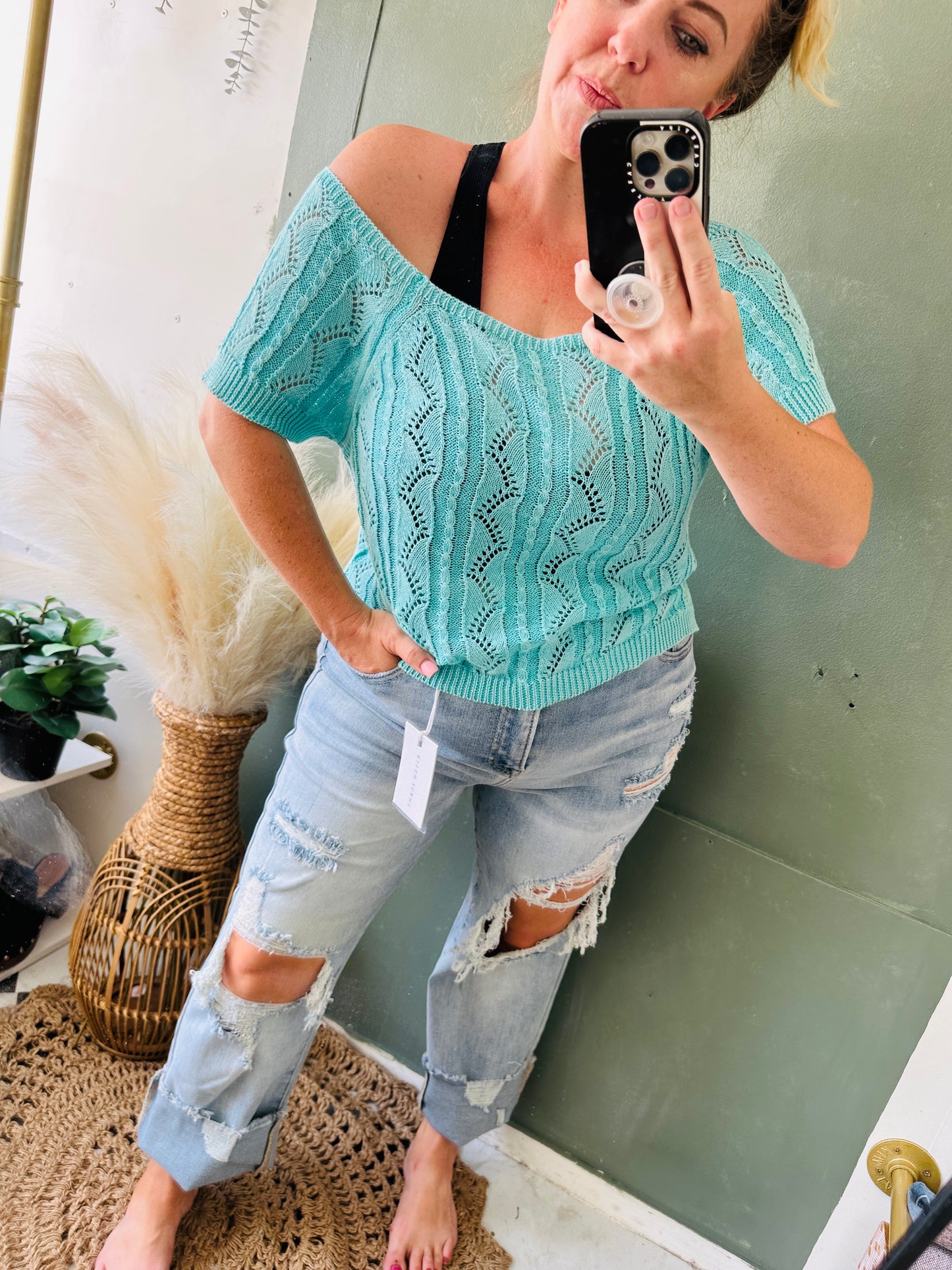 SHORT SLEEVE THIN SWEATER TOP - BY POL