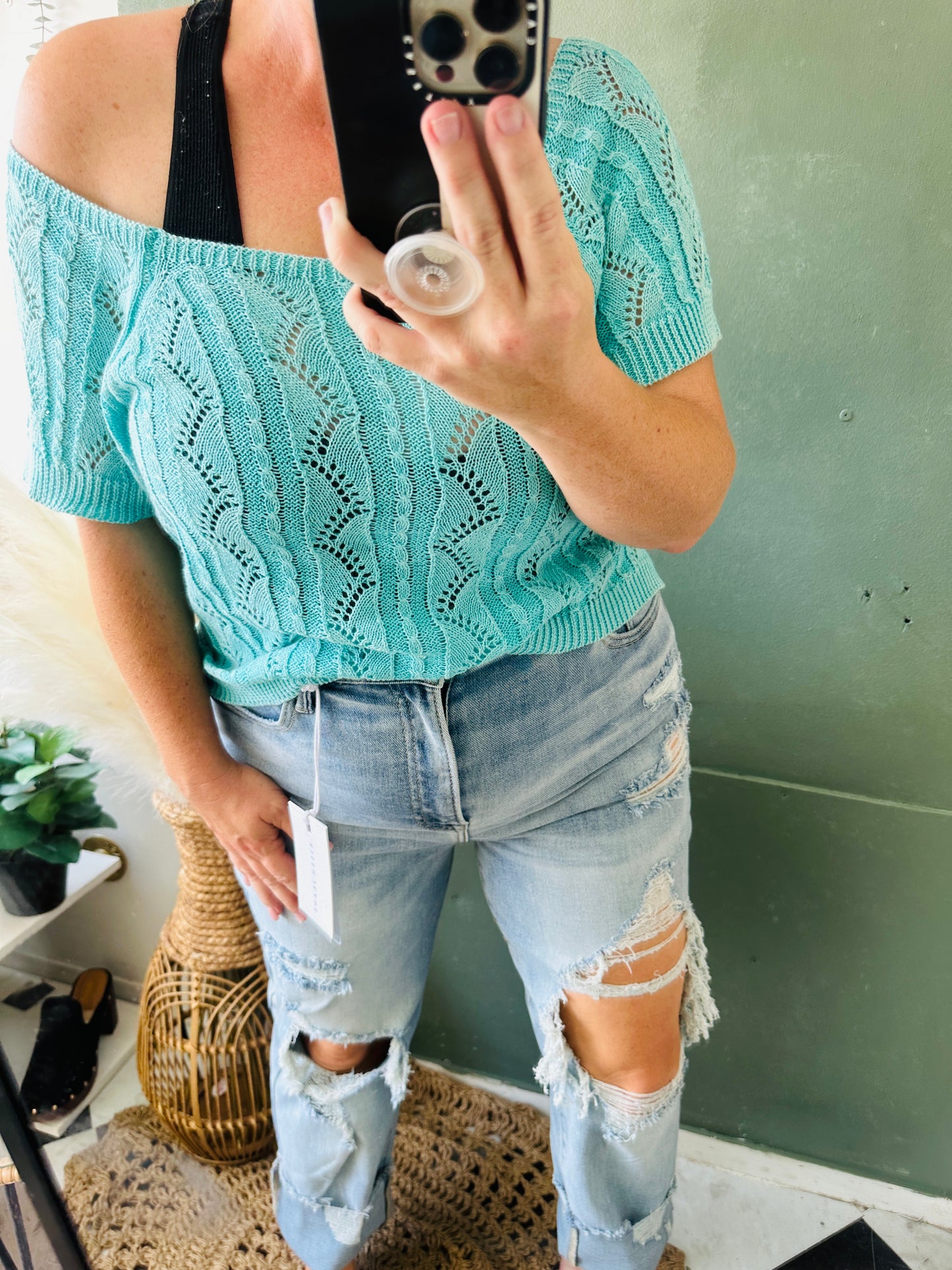 SHORT SLEEVE THIN SWEATER TOP - BY POL