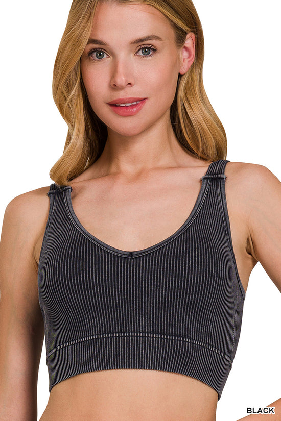 Load image into Gallery viewer, STONE WASHED RIBBED SEAMLESS PADDED TOP
