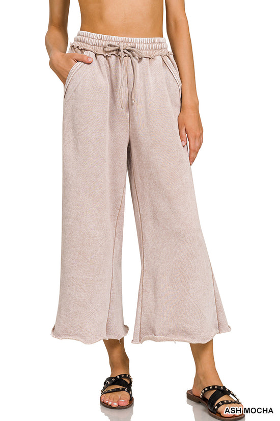 ACID WASH FLEECE PALAZZO SWEATPANTS - 2 COLORS