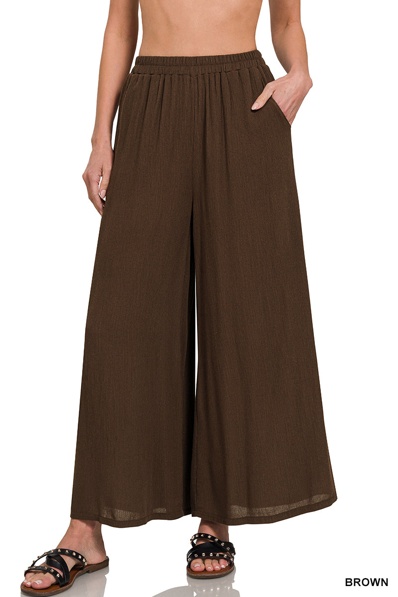 NEW COLOR | WOVEN CRINKLE WIDE PANTS WITH POCKETS