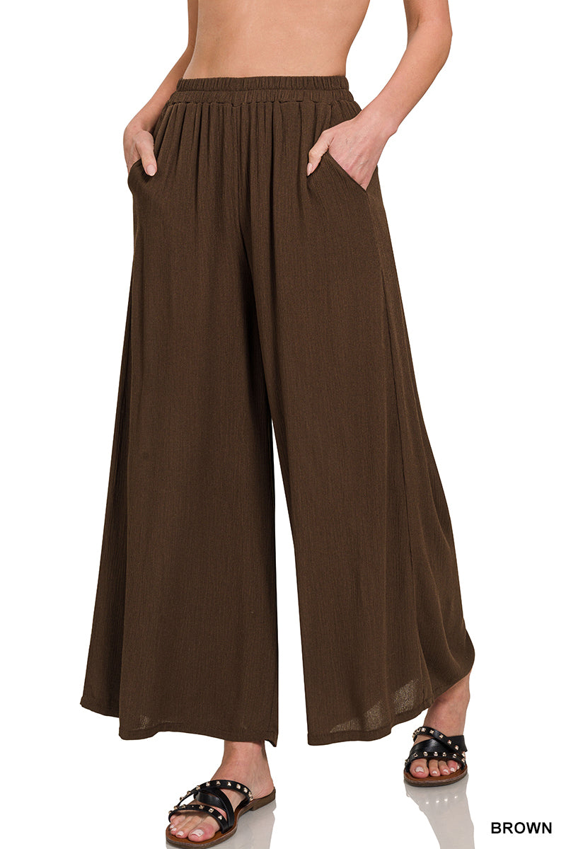 NEW COLOR | WOVEN CRINKLE WIDE PANTS WITH POCKETS