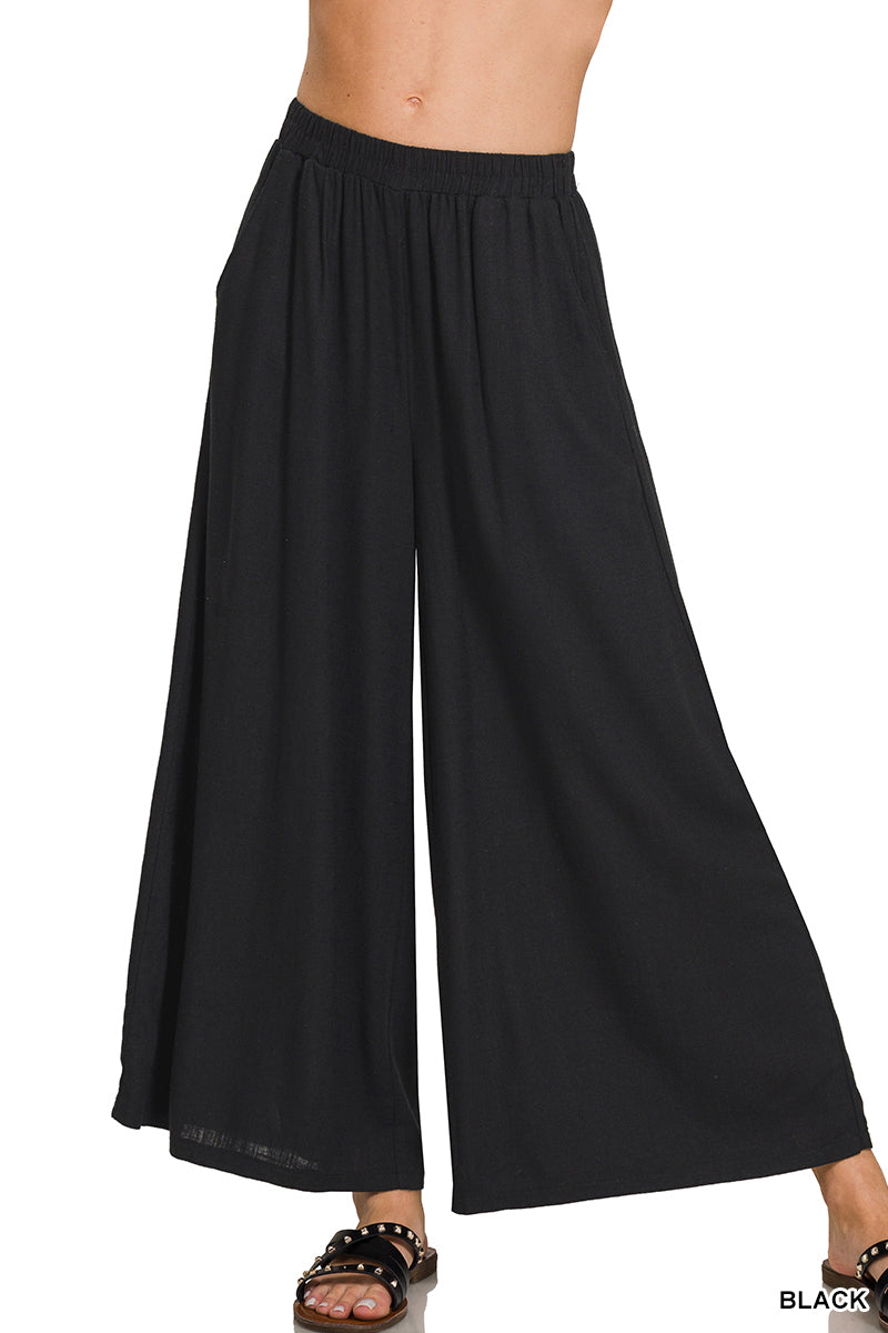 WOVEN PLEATED LINEN WIDE LEG PANTS |  RESTOCKED