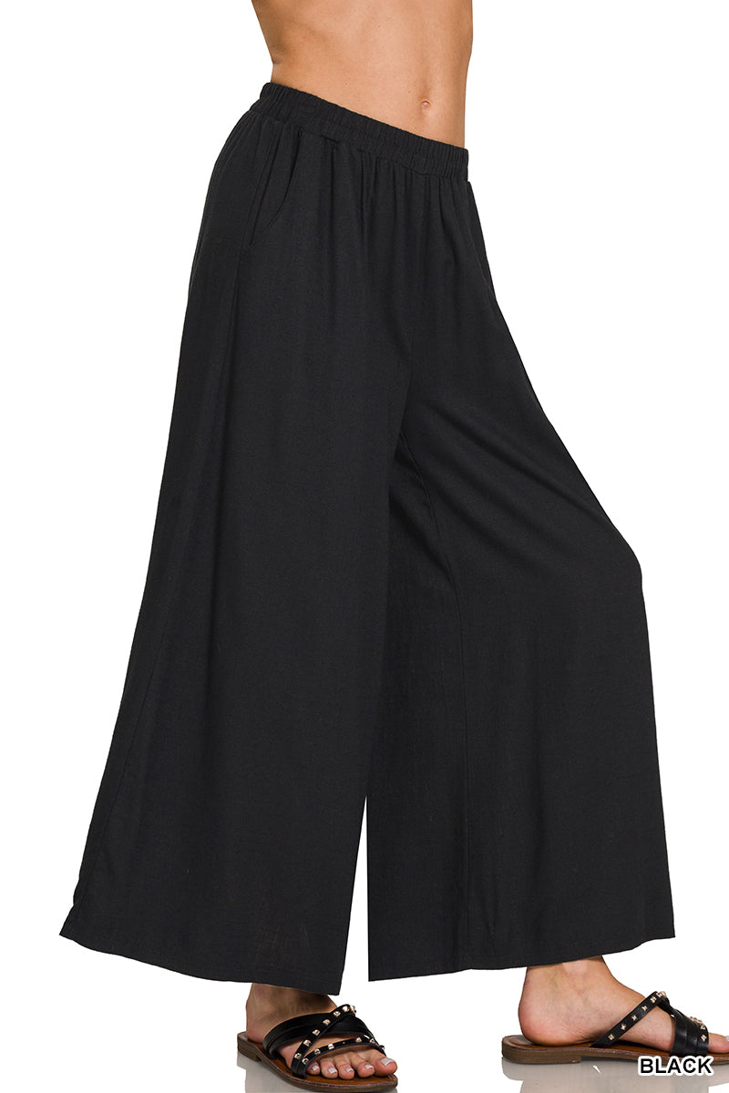 WOVEN PLEATED LINEN WIDE LEG PANTS |  RESTOCKED