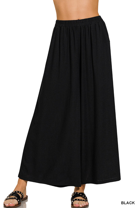 WOVEN PLEATED LINEN WIDE LEG PANTS |  RESTOCKED