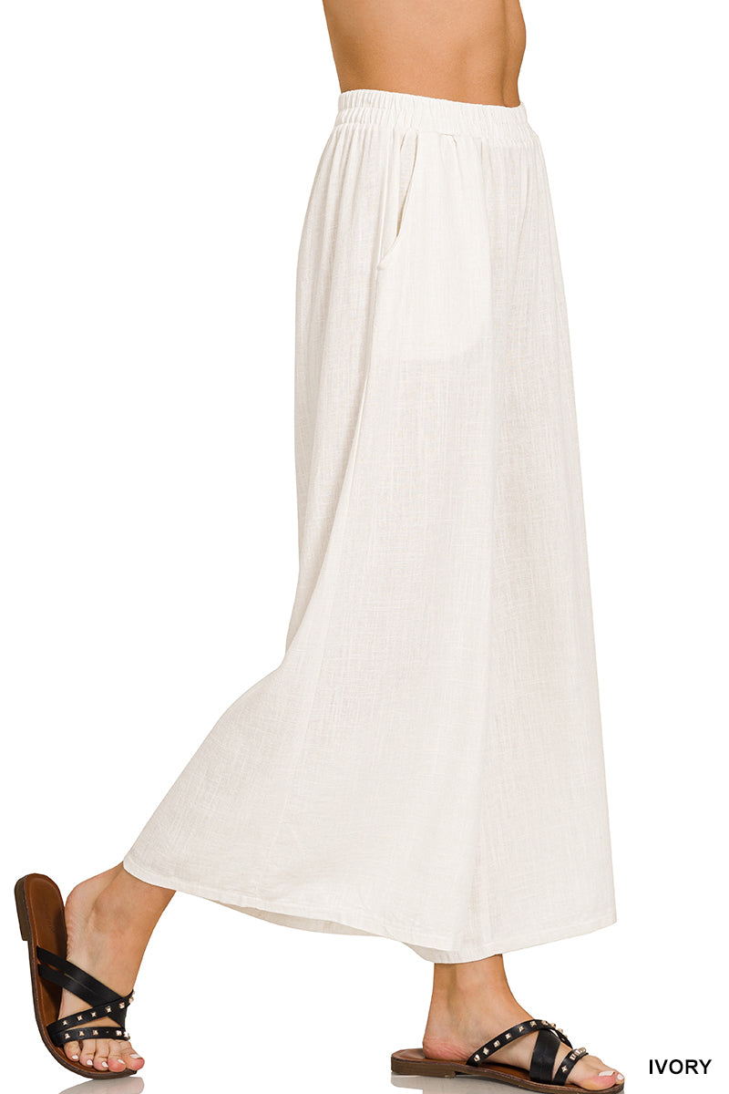 WOVEN PLEATED LINEN WIDE LEG PANTS | RESTOCKED