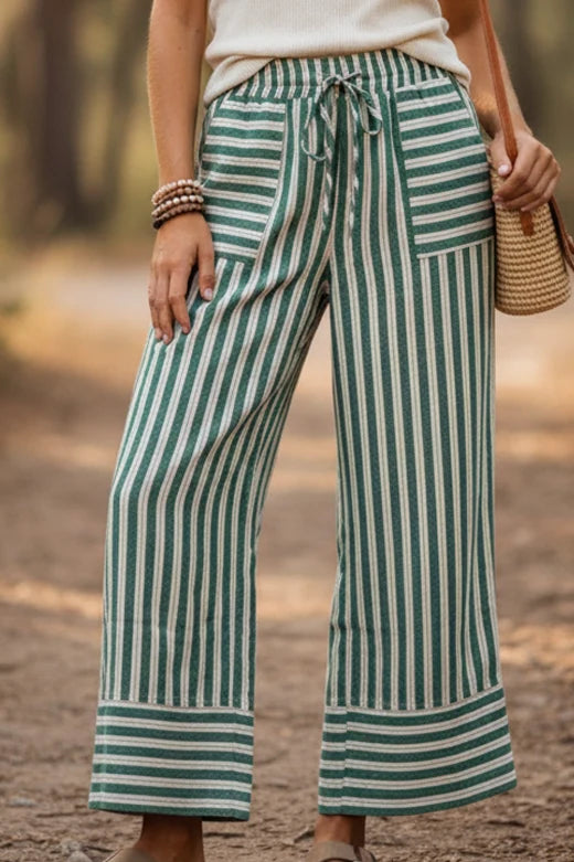 THE BELLA STRIPED WIDE LEG PANTS | GREEN
