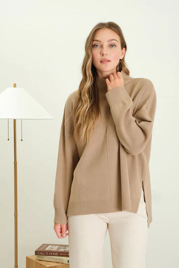 MOCK NECK FRONT SEAM PULLOVER SWEATER