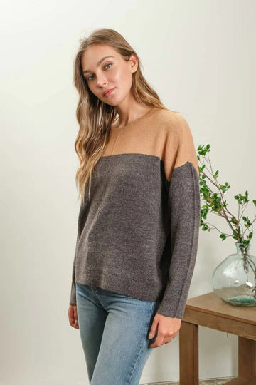 NEW COLOR | CONTRAST LONG SLEEVE KNIT PULLOVER SWEATER