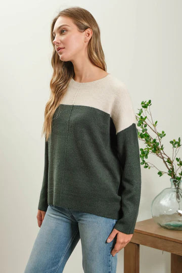 NEW COLOR | CONTRAST LONG SLEEVE KNIT PULLOVER SWEATER