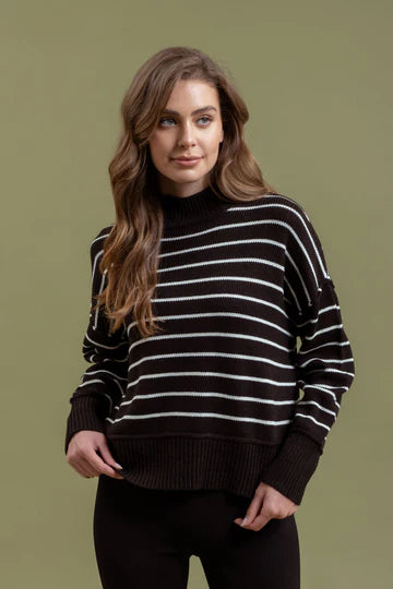 NEW COLOR | STRIPE MOCK NECK SIDE SPLIT KNIT PULLOVER SWEATER