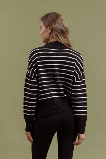 NEW COLOR | STRIPE MOCK NECK SIDE SPLIT KNIT PULLOVER SWEATER