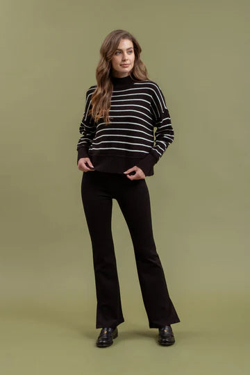 NEW COLOR | STRIPE MOCK NECK SIDE SPLIT KNIT PULLOVER SWEATER