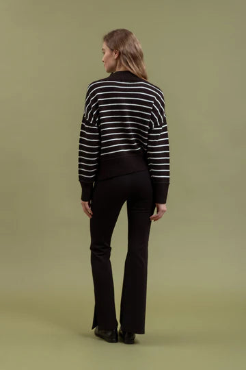 NEW COLOR | STRIPE MOCK NECK SIDE SPLIT KNIT PULLOVER SWEATER