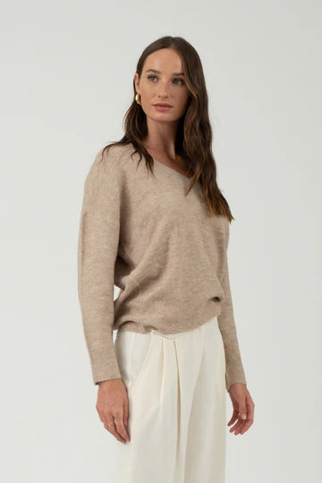 SOLID V NECK DROP SHOULDER KNIT SWEATER