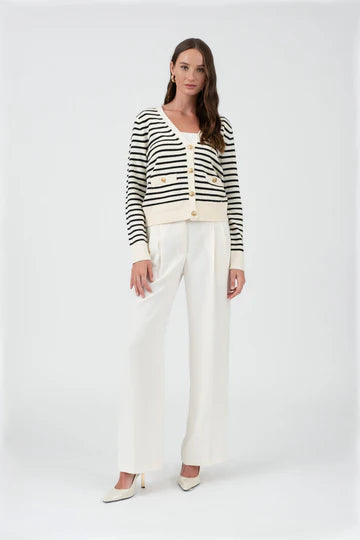 STRIPE V NECK GOLD BUTTON DOWN KNIT CARDIGAN