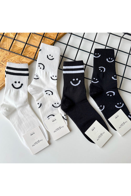 SMILEY FACE CREW SOCKS - BLACK